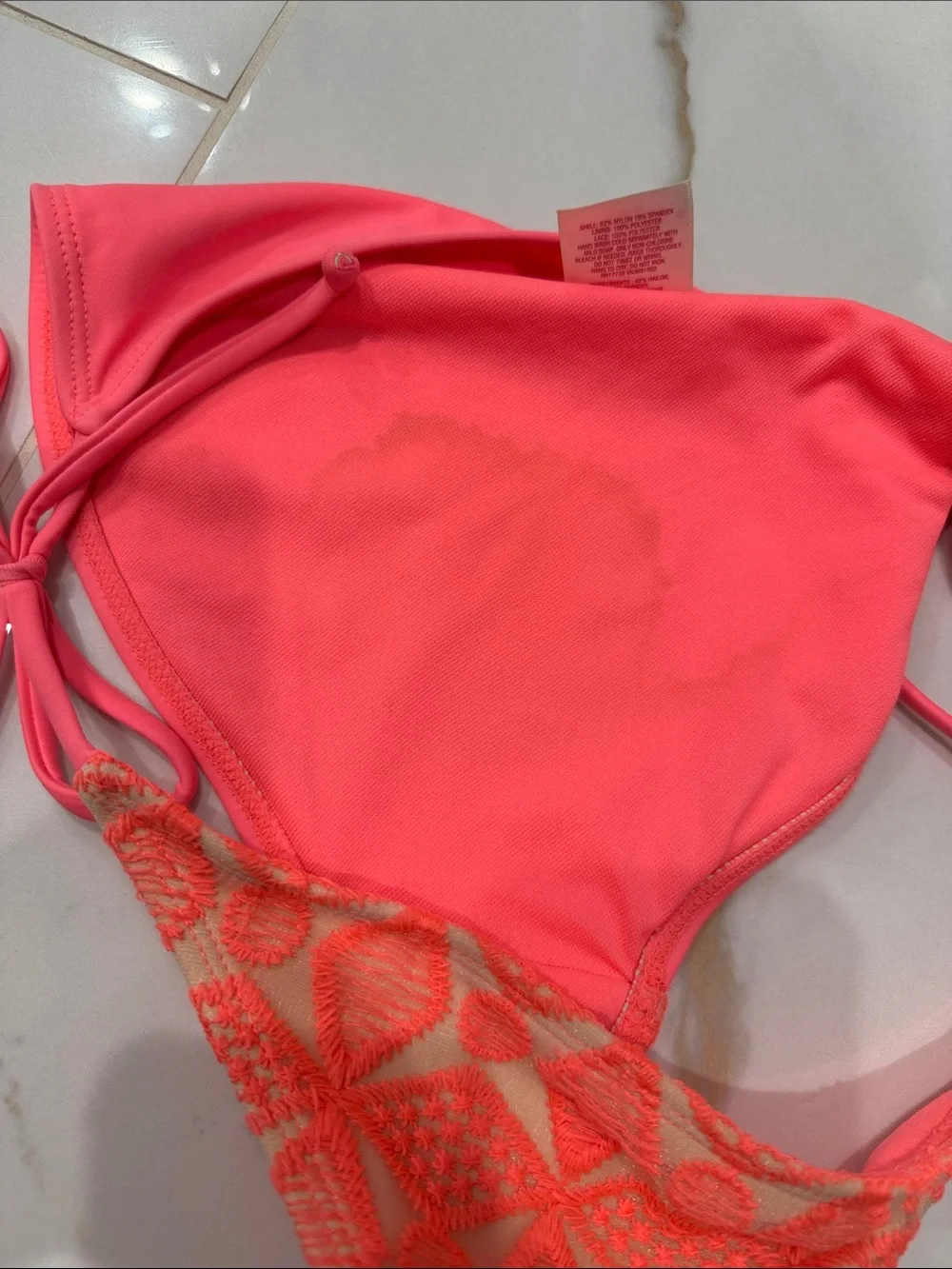 Neon Pink & Tropical Print Bikini Set - Two Tops + Bottom Small - Picture 3 of 9